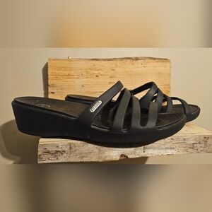 Crocs Rhonda Black Strappy Wedge Pump Short Heels Women's Size 10